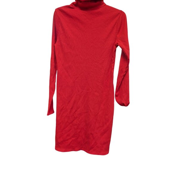 Wild Fable Bright Red Long Sleeve Turtleneck Dress L Ribbed Knit Fabric - Picture 2 of 4